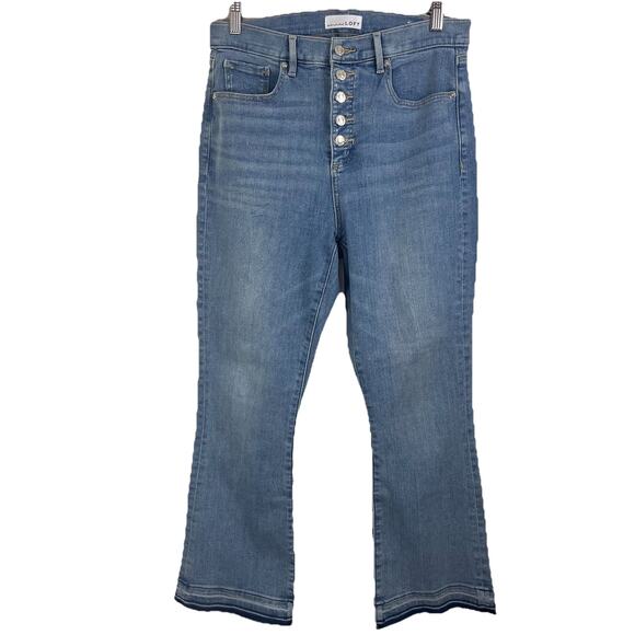 LOFT Curvy Kick Crop Flare Jeans Size 10 30 Light Wash Button Fly Frayed Hem - Picture 1 of 6